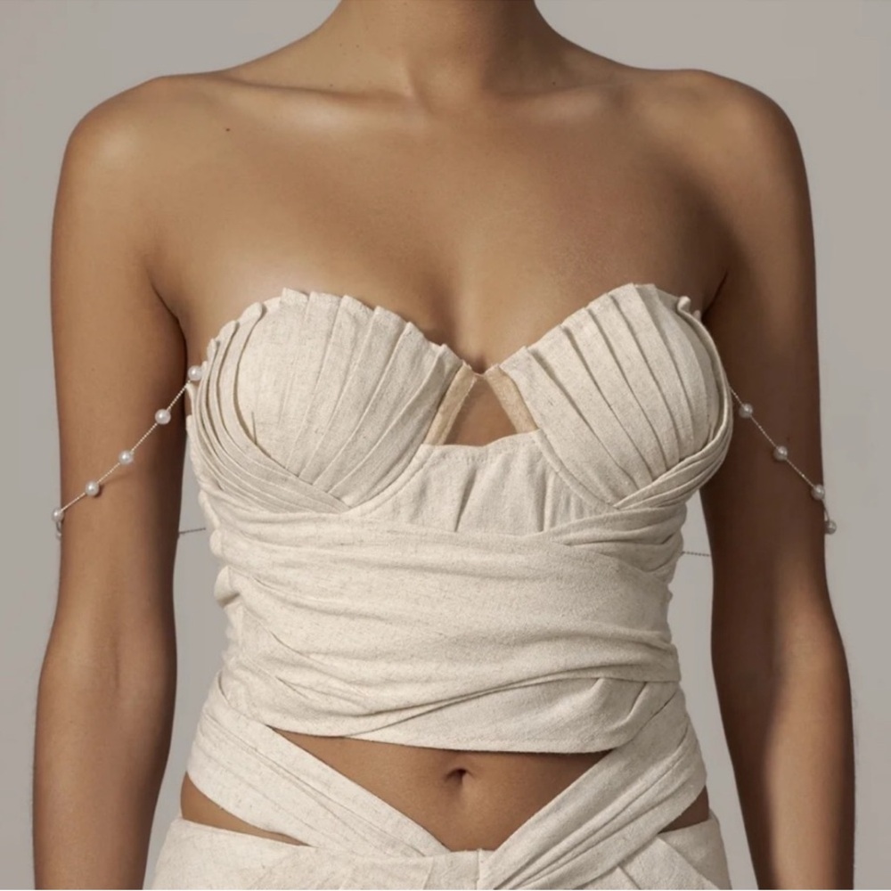 Strapless Cream Ruched Bustier Top - Women Intimates & Sleepwear
